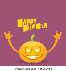 pumpkin rock n roll style halloween greeting card with text. Happy halloween rock concert poster design template or greeting card