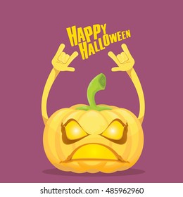 pumpkin rock n roll style halloween greeting card with text. Happy halloween rock concert poster design template or greeting card