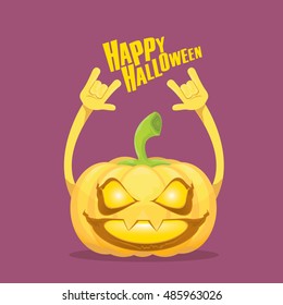 pumpkin rock n roll style halloween greeting card with text. Happy halloween rock concert poster design template or greeting card