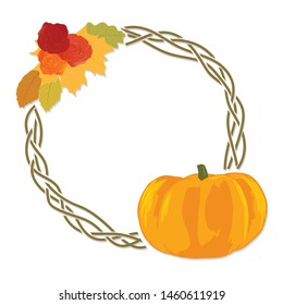 pumpkin, roses and autumn leaves, vector frame 