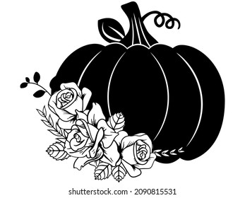 Kürbis mit Rosen, Kürbis mit Blumen, Rosenfall, Kürbis Thanksgiving