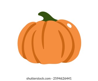 Pumpkin, round orange vegetable. Autumn harvest, seasonal fall crop. Organic natural farm food. Healthy traditional squash for Halloween. Flat vector illustration isolated on white background