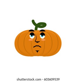 Pumpkin sad angry Emoji. Halloween vegetable sorrowful emotion isolated