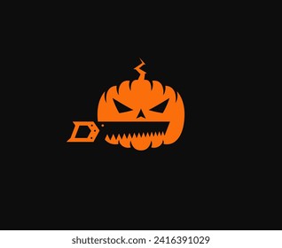 Pumpkin and saw creative logo design.