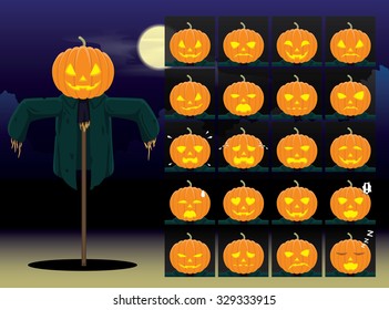 Pumpkin Scarecrow Cartoon Emotion faces Vector Illustration