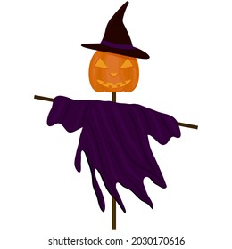 Pumpkin scarecrow in flat style in rags
