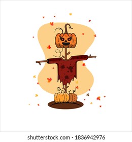 Halloween de espantapájaros de calabaza. Vector de diseño plano