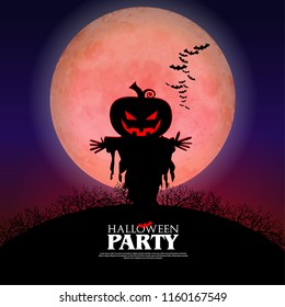 Pumpkin Scarecrow for Halloween Layout/Cover. Minimalist Creative Design Concept. Stock Vector Illustration. Modern and Abstract Background