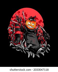 Pumpkin Scarecrow Illustration, Suitable for t-shirt, Apparel, Print and Merchandise Products