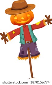 Pumpkin Scarecrow isolated on white background illustration