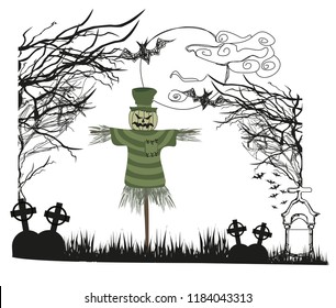 Pumpkin scarecrow at night 