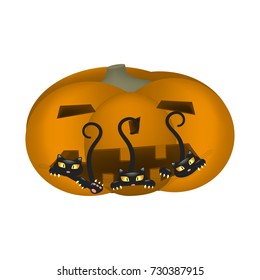 Pumpkin Scares Cat at Halloween. Vector illustration eps 10