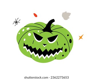 Pumpkin scary face, autumn vegetable. Halloween pumpkin. Vector illustration.