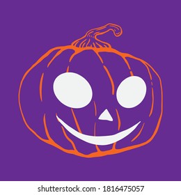 Pumpkin with a scary face. Halloween symbol. Lettering, thorny branches and crosses.