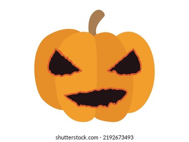 Pumpkin with scary face on white background.