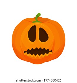 Pumpkin with scary Halloween face isolated on white background stock vector illustration. Decoration for celebration