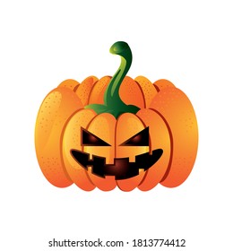 pumpkin with scary for halloween on white background vector illustration design