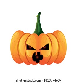 pumpkin with scary for halloween in white background vector illustration design