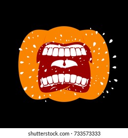 Pumpkin screams  open mouth for Halloween. pumpkin shout. Vector illustration
