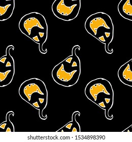 Pumpkin. Seamless background. Black and white ink drawing for Halloween. Vector illustration for web design or print.