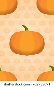 Pumpkin seamless, continuously, repeatable on orange background. Vector illustration design.