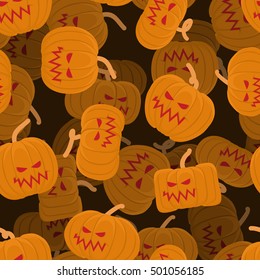 Pumpkin seamless pattern 3D. Halloween background. Scary vegetable texture. Terrible holiday ornament