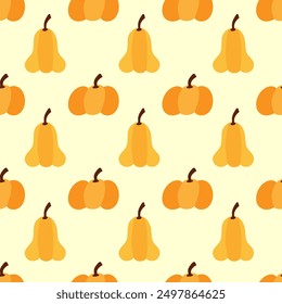 Patrón de calabaza sin costuras. Diseño de otoño para tela, textura, Fondo de pantalla, póster, postal. Ilustración plana de Vector.