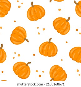 Pumpkin seamless pattern. Autumn vegetables theme background. Healthy food wallpaper. Vector illustration.