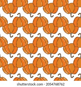 Pumpkin seamless pattern. Pumpkin background for Harvest festival or Thanksgiving day. Autumn pumpkins background pattern. Perfect for fall, Thanksgiving, fabric, texture. Seamless repeat swatch
