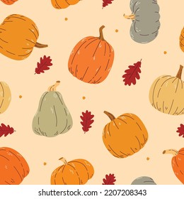 Pumpkin seamless pattern. Pumpkin background for Harvest festival or Thanksgiving day. 