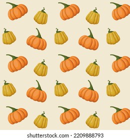 Pumpkin seamless pattern. Bright autumn vector illustration. Flat style.