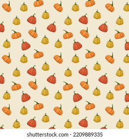 Pumpkin seamless pattern. Bright autumn vector illustration. Flat style.
