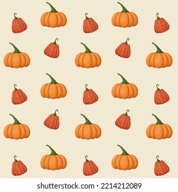 Pumpkin seamless pattern. Bright autumn vector illustration. Flat style.