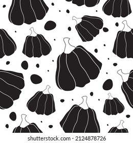 Pumpkin seamless pattern. Buy a pumpkin to celebrate and decorate for the Halloween holiday. Gift wrapping. Vector illustration for a postcard for All Saints' Day. Trick with a treat.