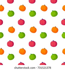 Pumpkin seamless pattern. Colorful cute cartoon pumpkins isolated on white background. Halloween, Thanksgiving print design.