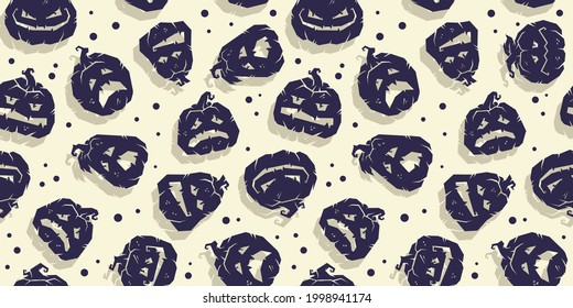 Pumpkin seamless pattern with face emotion for halloween october party
