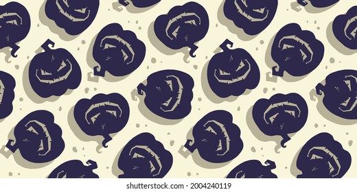 Pumpkin seamless pattern with face emotion for halloween october party