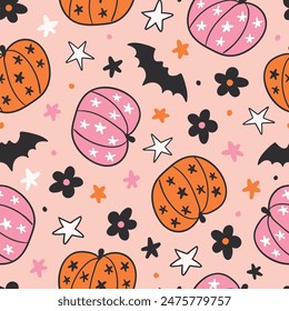 Pumpkin Seamless Pattern Halloween Pumpkin Background Groovy Pumpkin Pattern