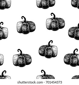 Pumpkin. Seamless pattern for halloween party. Hand drawn. Vector.