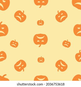 Pumpkin seamless pattern. Halloween vector background.  Color vegetable print. Colorful scary backdrop with pumpkins. 