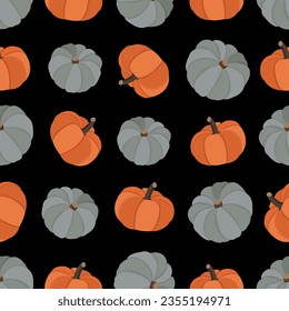 Pumpkin seamless pattern, hand drawing on colored background, vector illustration. Cute pumpkins background, great for seasonal textile prints