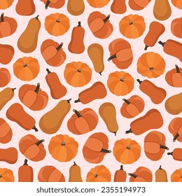 Pumpkin seamless pattern, hand drawing on colored background, vector illustration. Cute pumpkins background, great for seasonal textile prints