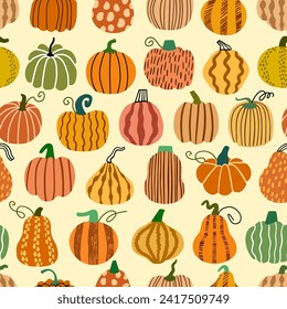 Pumpkin seamless pattern hand drawn texture. Pumpkin background