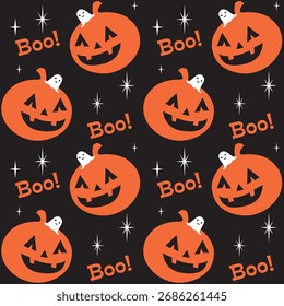 Nahtloses Kürbis-Muster. Fröhliches Halloween, Halloween-Kulisse. Vektorvorlage für Gewebe, Textilien, Tapeten, Umhüllungspapier