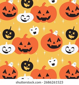 Patrón de calabaza sin fisuras. Feliz Halloween, Halloween de fondo. Plantilla de Vector para la tela, materia textil, Fondo de pantalla, papel de embalaje