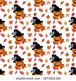 Pumpkin seamless pattern illustration on the white background. Vector illustration