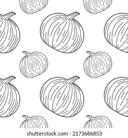 Pumpkin seamless pattern. Linear Pumpkin Seamless pattern, background for print. vector illustration.