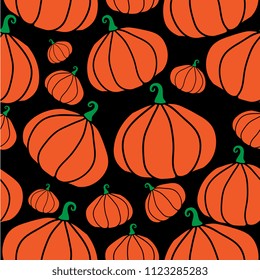 Pumpkin seamless pattern on black background