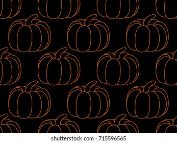 Pumpkin seamless pattern on black background. Halloween background. Vector illustration
