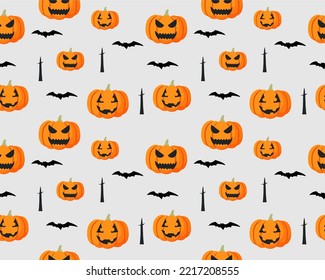 pumpkin seamless pattern on halloween day with bats halloween background